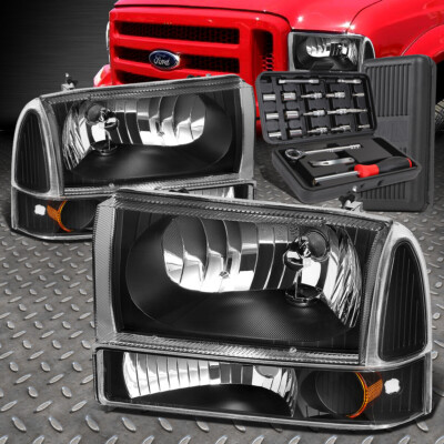 ДЛЯ 99-04 FORD SUPER DUTY ЧЕРНЫЙ КОРПУС, ЯНТАРНЫЕ УГЛОВЫЕ ЛАМПЫ ФАР + НАБОР ИНСТРУМЕНТОВ