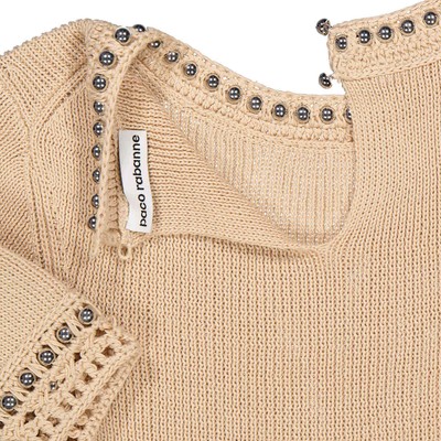 Pre-owned Rabanne Ladies Shiny Beige Stud-detailed Knitted Top