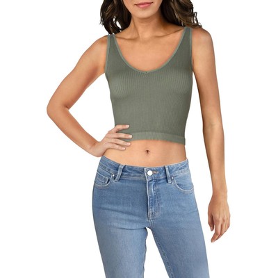 

Дизайнерский женский зеленый укороченный топ в рубчик с v-образным вырезом  BHFO 9206