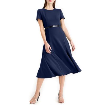 

Женское темно-синее платье до середины икры с защипами и поясом Calvin Klein  BHFO 9005, Indigo