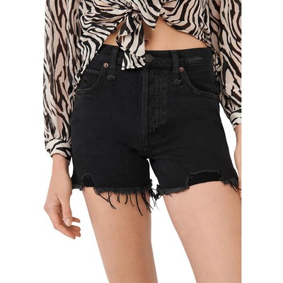 

Женские короткие шорты с высокой посадкой Free People Makai Destroyed BHFO 7584, Washed black, Makai