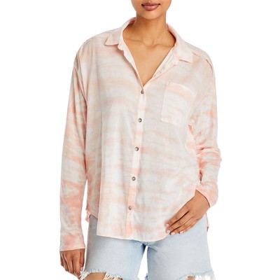 Великолепная женская рубашка с воротником-стойкой Paige Pink Tie Dye на пуговицах S BHFO 3303