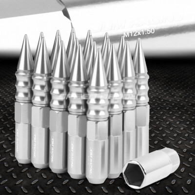 JDM АЛЮМИНИЕВЫЕ СЕРЕБРИСТЫЕ ГАЙКИ С ШИПАМИ + АДАПТЕР 20 ШТ./КОМПЛ. M12X1.5 ДИАМЕТРОМ 20 ММ/ВЫСОТОЙ 123 ММ