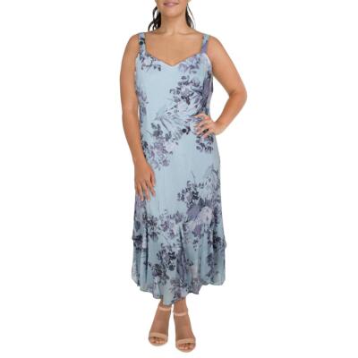 

Женское шифоновое коктейльное платье миди R-M Richards с эффектом металлик BHFO 1464, Синий