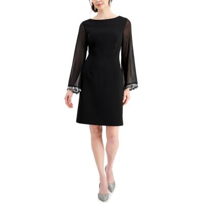 Connected Apparel Womens Boatneck Sheer Sleeves Cocktail Sheath Dress BHFO 2827
