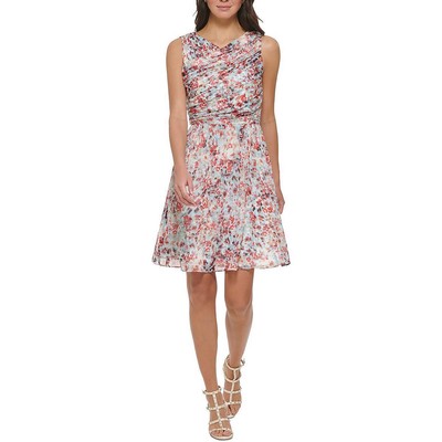 Летнее мини-платье DKNY Womens цвета слоновой кости для вечеринок, приталенное и расклешенное 14 BHFO 0368