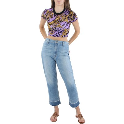 

Versace Jeans Couture Женская фиолетовая хлопковая укороченная рубашка с круглым вырезом  BHFO 4357, Фиолетовый