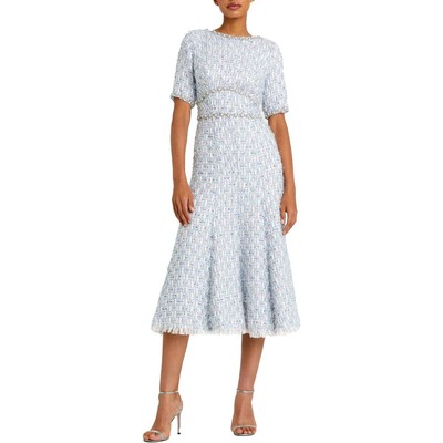 Mac Duggal Womens Blue Metallic Boucle Cocktail And Party Dress 12 BHFO 3974