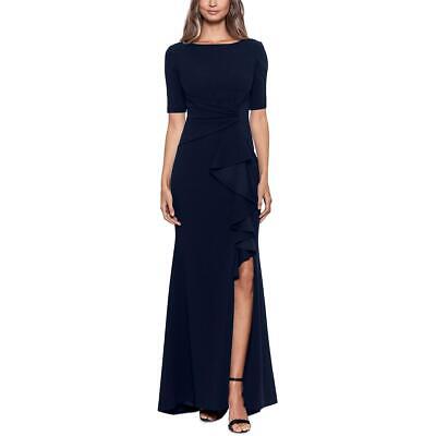 Женское вечернее платье макси темно-синего цвета с рюшами Betsy & Adam 4 BHFO 7995