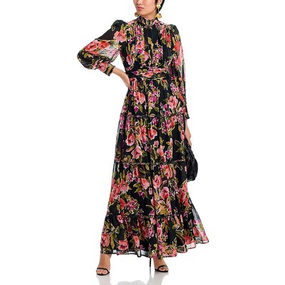 Aqua Womens Black Chiffon Open Back Long Maxi Dress Gown M BHFO 1922