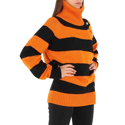 BURBERRY BURBERRY LADIES DEEP ORANGE STRIPED FISHERMAN TURTLENECK JUMPER, SIZE MEDIUM