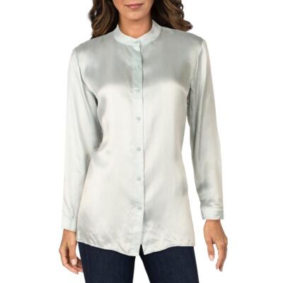 

Eileen Fisher Женская атласная блузка с воротником-стойкой и пуговицами спереди, вечерняя BHFO 0024, Clearwater