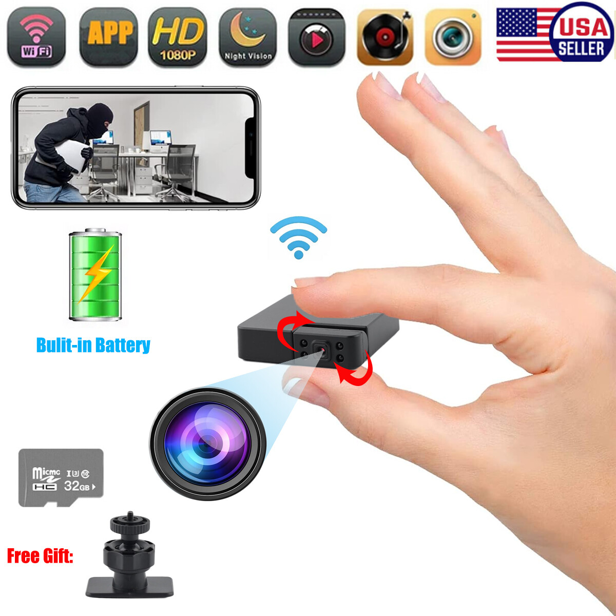HD1080P WIFI Mini Hidden Spy Camera Home Security Camera Night Vision w/ Battery
