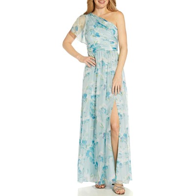 Adrianna Papell Женское синее шифоновое вечернее платье с цветочным принтом 10 BHFO 0611