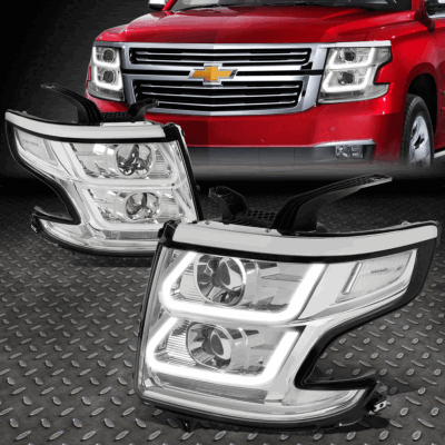 [ДВОЙНОЙ ПРОЕКТОР] ДЛЯ 15-20 СВЕТОДИОДНЫХ ФАР CHEVY SUBURBAN/TAHOE LED DRL ХРОМ/ПРОЗРАЧНЫЙ