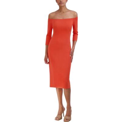 Женское облегающее платье BCBGMAXAZRIA длиной до колена с открытыми плечами в рубчик BHFO 2864