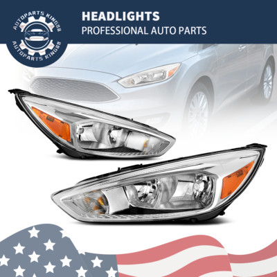 FOR 15-18 FORD FOCUS HEADLIGHTS ASSEMBLY CHROME HOUSING AMBER CORNER HEADLAMP