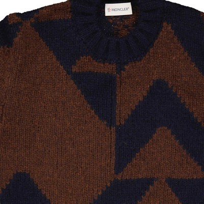 Pre-owned Moncler Men's Geometric Pattern Knitted Crewneck Sweater In Blue