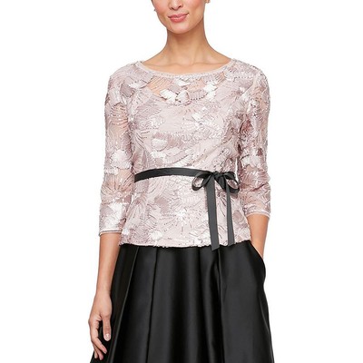 Alex Evenings Womens Pink Soutache Embroidered Blouse Top Petites S BHFO 9342