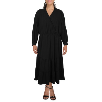 Черная Лента_ Женское однотонное платье миди с вырезом лодочкой и черным стихарем плюс 2X BHFO 0475