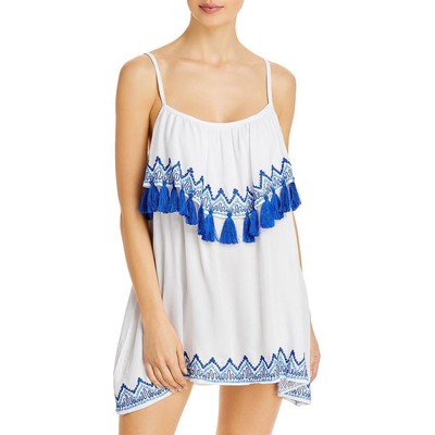 

Накидка Tiare Hawaii Womens Holter White Drapey Mini с вышивкой  BHFO 2119, White/blue