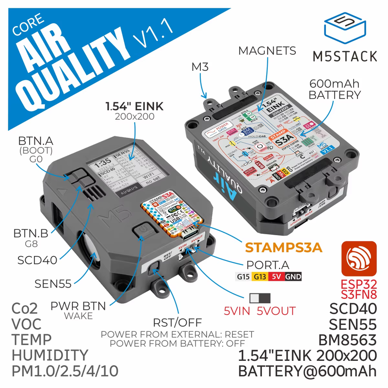 Official Air Quality Kit v1.1 w/ M5stampS3A (SEN55, SCD40)