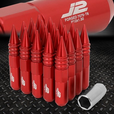 J2 ENGINEERING 7075 АЛЮМИНИЙ M12X1.5 20ШТ 107ММ ГАЙКА С ШИПАСТОЙ ГОЛОВКОЙ + АДАПТЕР КРАСНЫЙ