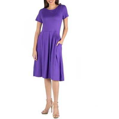 24seven Comfort Apparel Womens Purple Fit & Flare Dress Plus 1X BHFO 3024