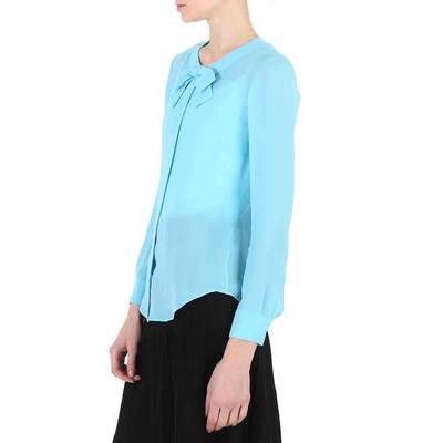 Pre-owned Moschino Ladies Light Blue Bow Detail Long-sleeved Blouse