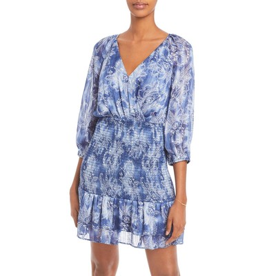 Женское короткое мини-платье с узором Пейсли цвета морской волны синего цвета металлик S BHFO 3135