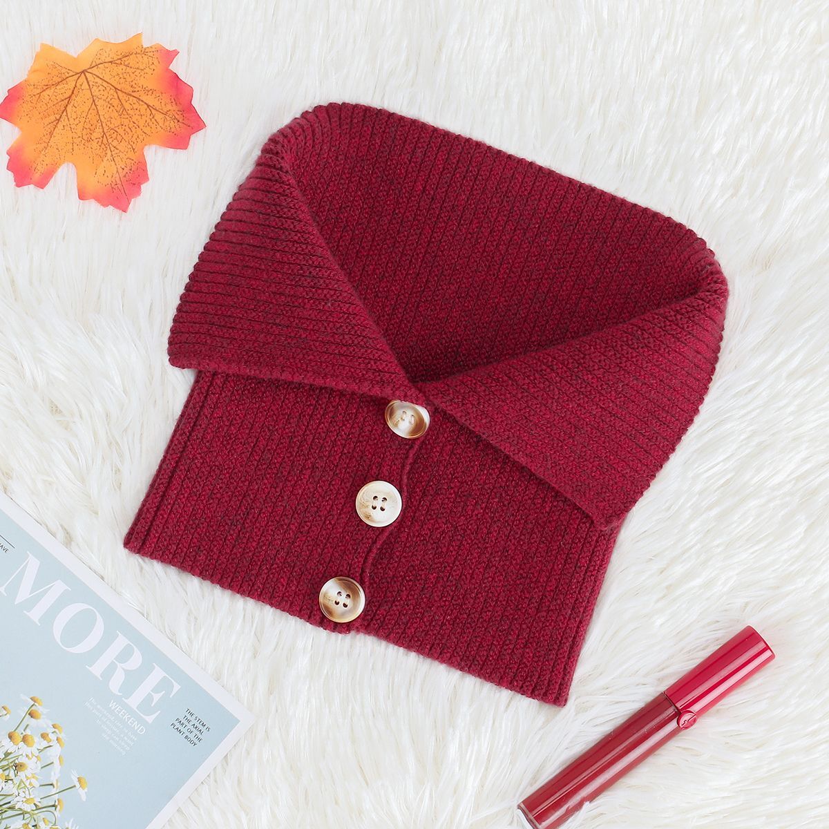 Womens Buttons Knit Turtleneck Collar Warmer Cover Scarf Faux Fake Collar LAVA