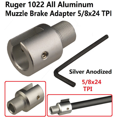 Ruger 1022 5/8-24 Muzzle Brake Adapter Silver Anodizing 3 Set Screw .308 Brake