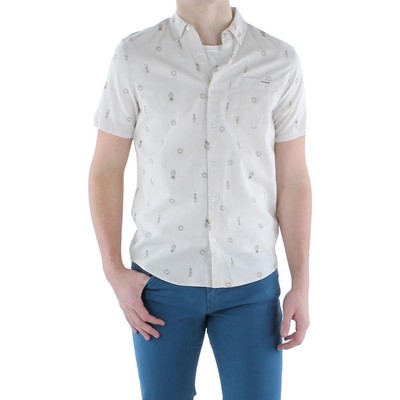 Мужская рубашка Hurley из эластичной ткани цвета слоновой кости с коротким рукавом и пуговицами на пуговицах L BHFO 6763