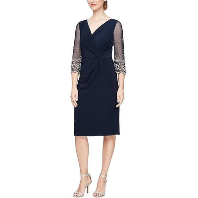 Alex Evenings Womens Navy Embellished Cocktail And Party Dress 14 BHFO 2215