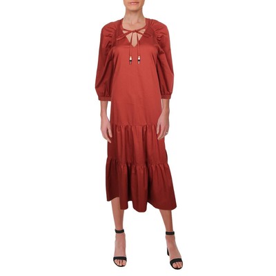 

Boss Womens Depera Красное многоуровневое платье макси чайной длины  BHFO 3464, Burnt sienna