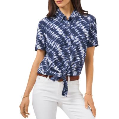 

Vince Camuto Womens Tie Dye Tie Front Blouse Top Button-Down Top Shirt BHFO 5144, Rich navy