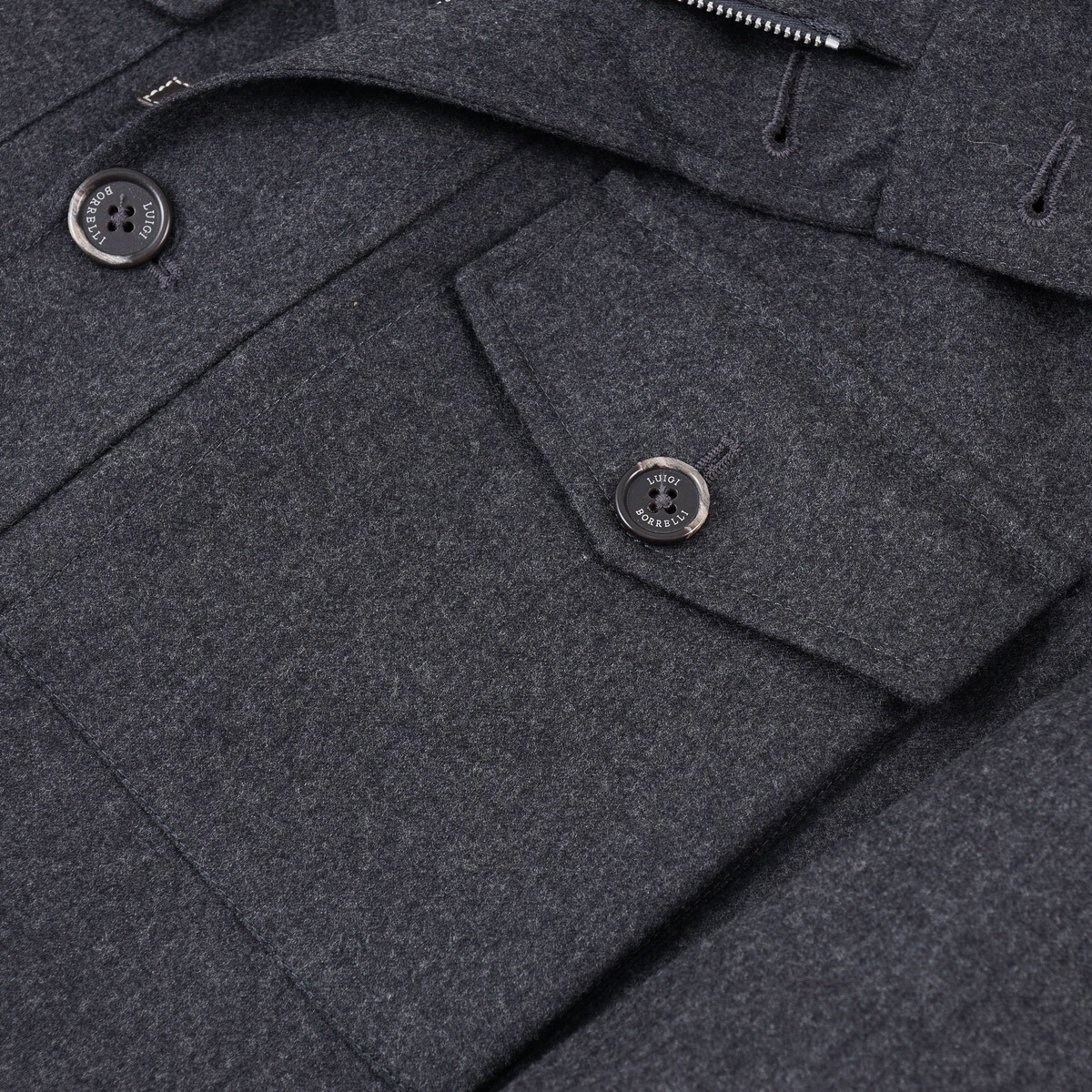 Pre-owned Luigi Borrelli Charcoal Gray Flannel Wool Field Jacket With Hood M (eu 50)