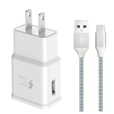 Adaptive Fast Charging Type C Cable + Wall/Travel Charger Adapter USB-C Cord 