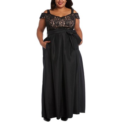 

R-M Richards Женское черное вечернее платье макси с кружевным лифом плюс 20 Вт BHFO 7170, Black/taupe