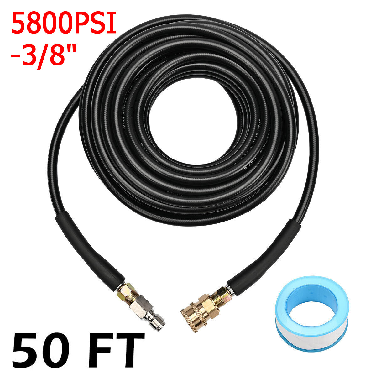 50FT 15M 5800PSI Replacement High Pressure Power Washer Hose -3/8" Quick Connect
