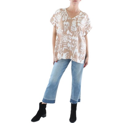 

Женская коричневая льняная футболка Anne Klein с вырезом сзади, топ  BHFO 3074, Light coffee/bright white