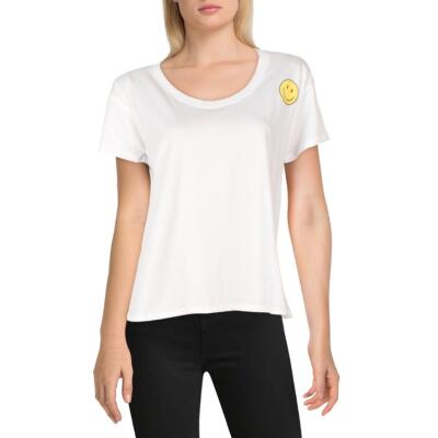 

Вязаная женская белая удобная футболка со смайликом Riot  BHFO 1504, White/yellow