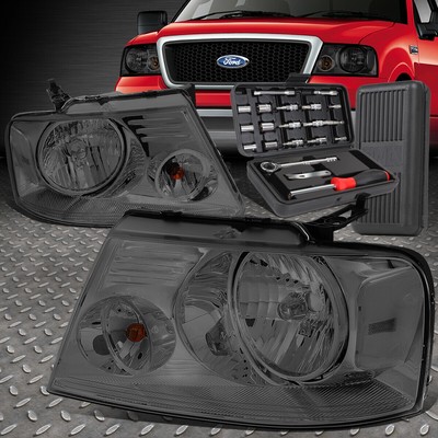 FOR 04-08 FORD F150 LINCOLN MARK LT SMOKED HOUSING CLEAR SIDE HEADLIGHT+TOOL SET