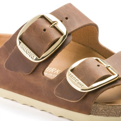 Pre-owned Birkenstock Women's Arizona Big Buckle Cognac Oiled Leather (regular Width) - 1 In Brown