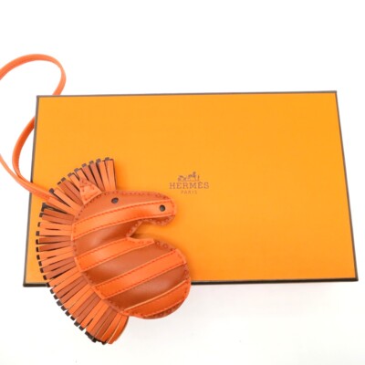 Authentic HERMES Gee Gee Savannah Bag Charm Orange Leather #B02752S