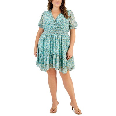 Женское зеленое мини-платье Taylor длиной до колена с цветочным принтом Plus 20W BHFO 1492