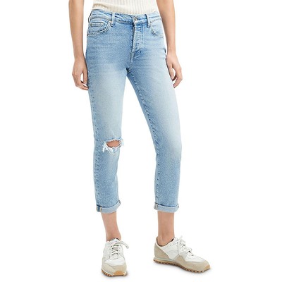 

Синие женские узкие джинсы с потертостями 7 For All Mankind с низкой посадкой  BHFO 6563, Floral, 7U372720