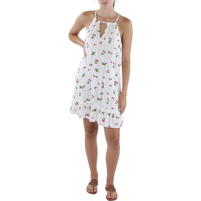 

Женское белое мини-многоярусное платье с бретельками Aqua с принтом  BHFO 5826, White cherries