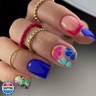 Flower Press on Nails Short Square Fake Nails with Designs Glitter False Nails Floral Glossy Full Cover Acrylic Nails Blue Glue on Nails Spring Artificial Stick on Nails for Women Manicure 24 Pcs