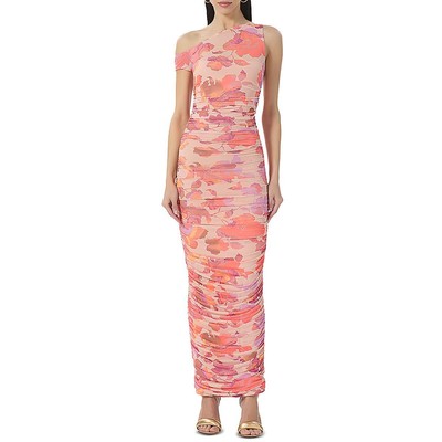 AFRM Womens Tan Floral Asymmetric Neckline Ruched Bodycon Dress M BHFO 1712
